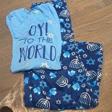 Chanukah Oy to the World Pajama Set with Festive Print Size Large