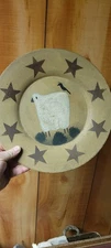Primitive Country Wooden Plate Wooly Black Faced Sheep Signed by Donna White