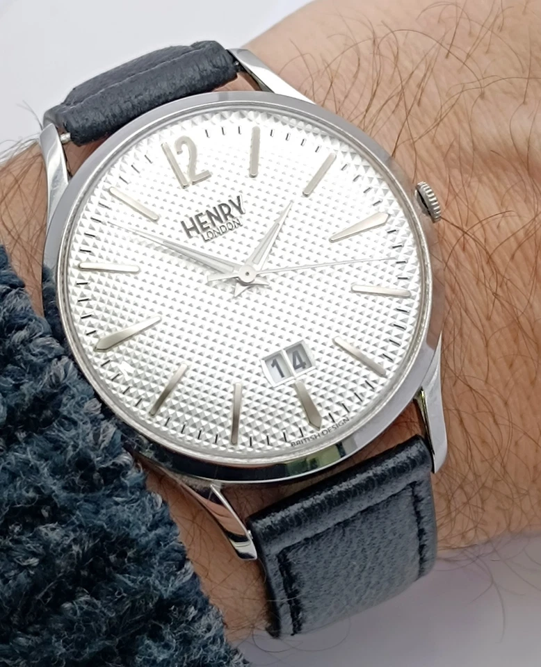 Henry London Edgware aço inoxidável mostrador guilhoché data relógio social quartzo 40mm - Imagem 4 de 4