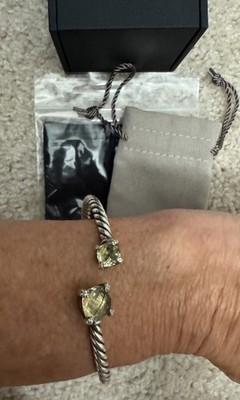 David Yurman 4mm Chatelaine Bypass 925 Silver & Diamonds Lemon Citrine Bracelet