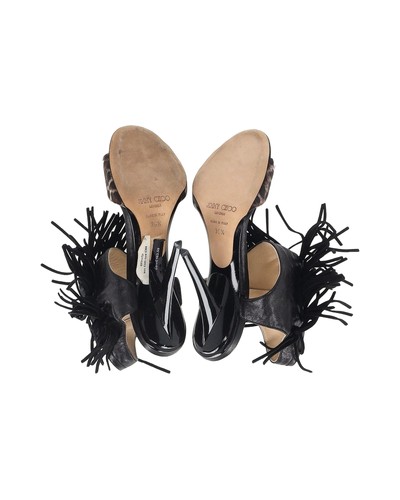 Jimmy Choo Leopard-Print Fringe Sandals in Black Leather - Picture 6 of 7