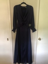 Lulu's Deep Blue Long Sleeve V-Neck Formal Dress