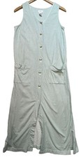 Talbots Womens Button Up Midi Nightgown Sleeveless Size M White Green Stripe