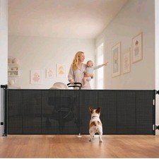 Retractable Baby Gate designed for stairs and doorways 34" High By 100"Wide Bk