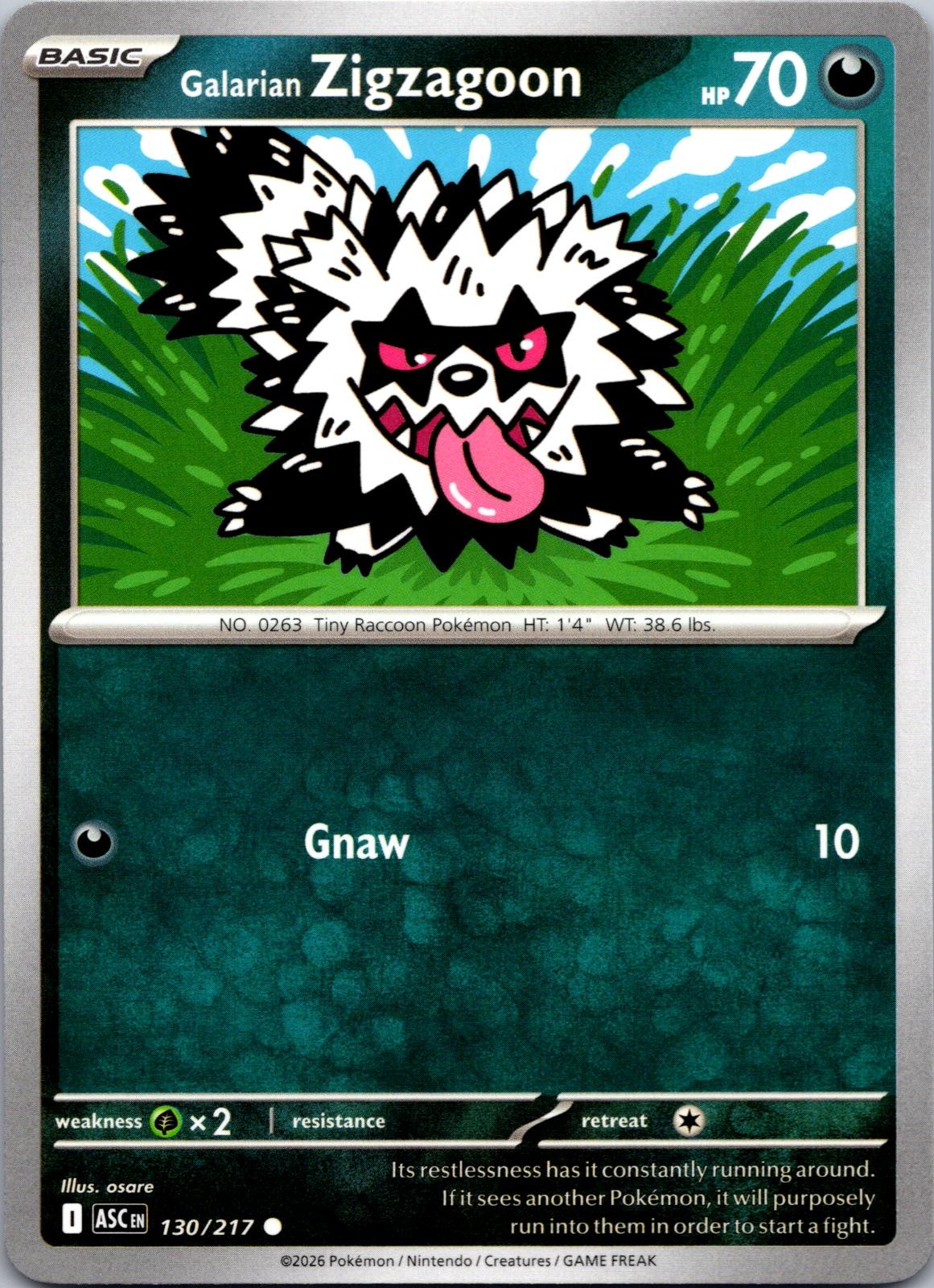 Galarian Zigzagoon 130/217 Common Ascended Heroes Pokemon Near Mint