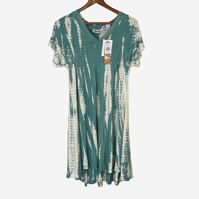 NEW BUCEES Dress Womens L Large Green Tie Dye Pullover Beach Casual Stretch Soft