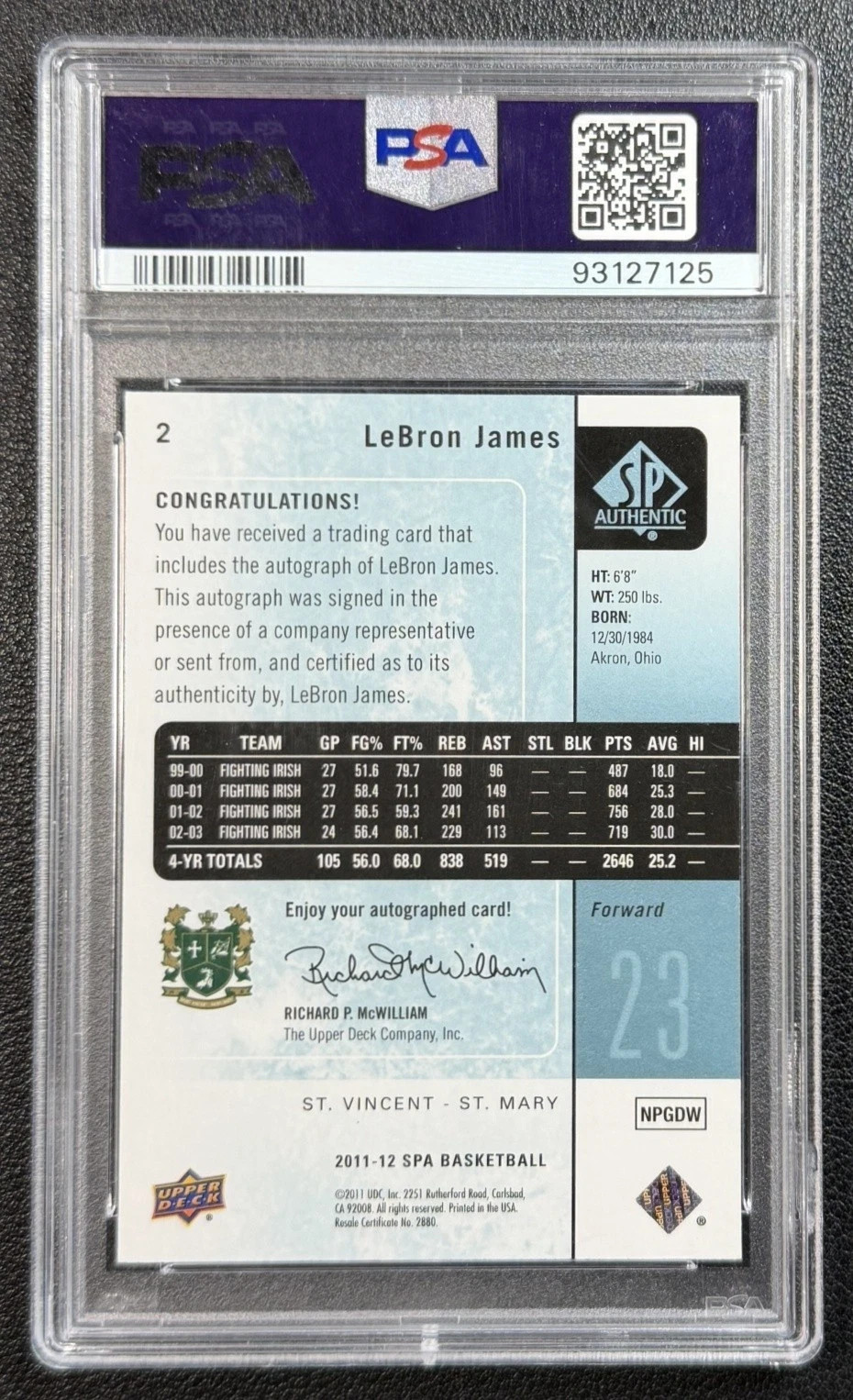 LEBRON JAMES PSA 10 2011-12 UPPER DECK SP AUTHENTIC #2 AUTOGRAPH GEM MINT AUTO view 4