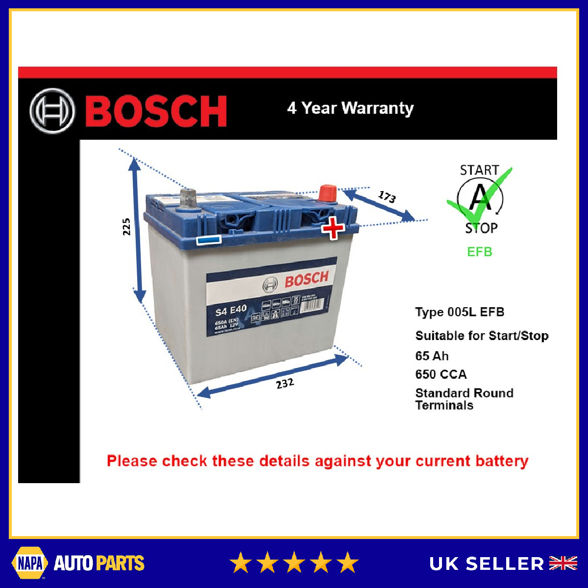 EFB Battery fits MAZDA 6 GG, GH, GJ, GY Stop Start Bosch 005L EFB 650A