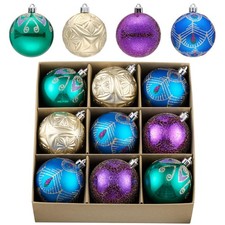 Valery Madelyn Christmas Ball Ornaments, 9ct Peacock Blue Purple Green Shatte...
