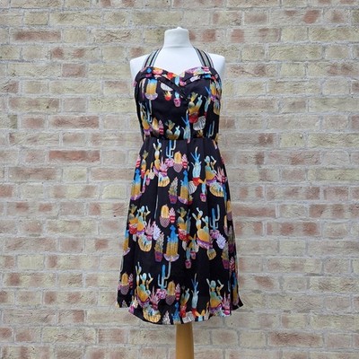 Sister Jane Swing Kleid Gr. Large schwarz bunt Kaktusmuster Neckholder