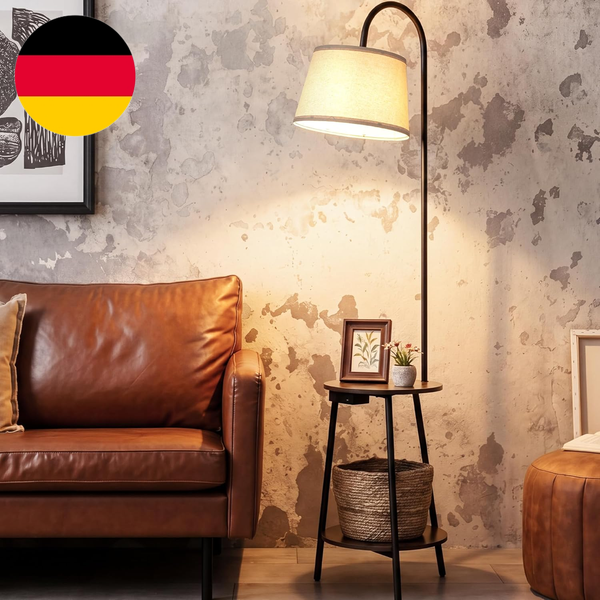 Stehlampe Mit Regal & Usb-Ladefunktion, Vintage Stehleuchte Holz Mit 2 Ablagen A-image
