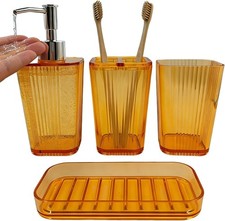 4 Pcs Bathroom Accessory Set Plastic Bathroom Organizer Kit with 13.5oz Soap