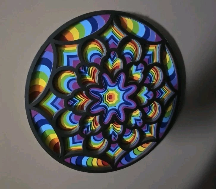 Mandala decorativo hecho a mano multicapa de madera colorido 3D colgante arte de pared decoración Foto 4 de 4