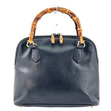 Gucci Hand Bag Bamboo Zip Leather Black Authentic from Japan _0154