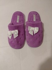 Laura Ashley Purple Star Slip On Style Slippers Ladies Teens White Bow Sz L 8-9