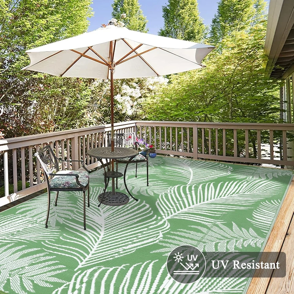 Alfombra Impermeable Exterior 9x12, Reversible Plástico Paja Patio Camping Alfombra, Indo... Foto 4 de 4