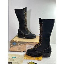 Wesco Highliner STB716 Black Leather Steel Toe Lineman Boots Mens 8 EE USA Made