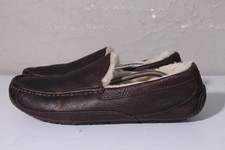 UGG Slippers Mens 11 Brown Leather Ascot Moc Shearling Lined Slip On Sandals