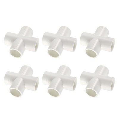 Tee PVC Pipe Fitting 1/2'' 6Pcs 4-Way Cross Furniture Connector White