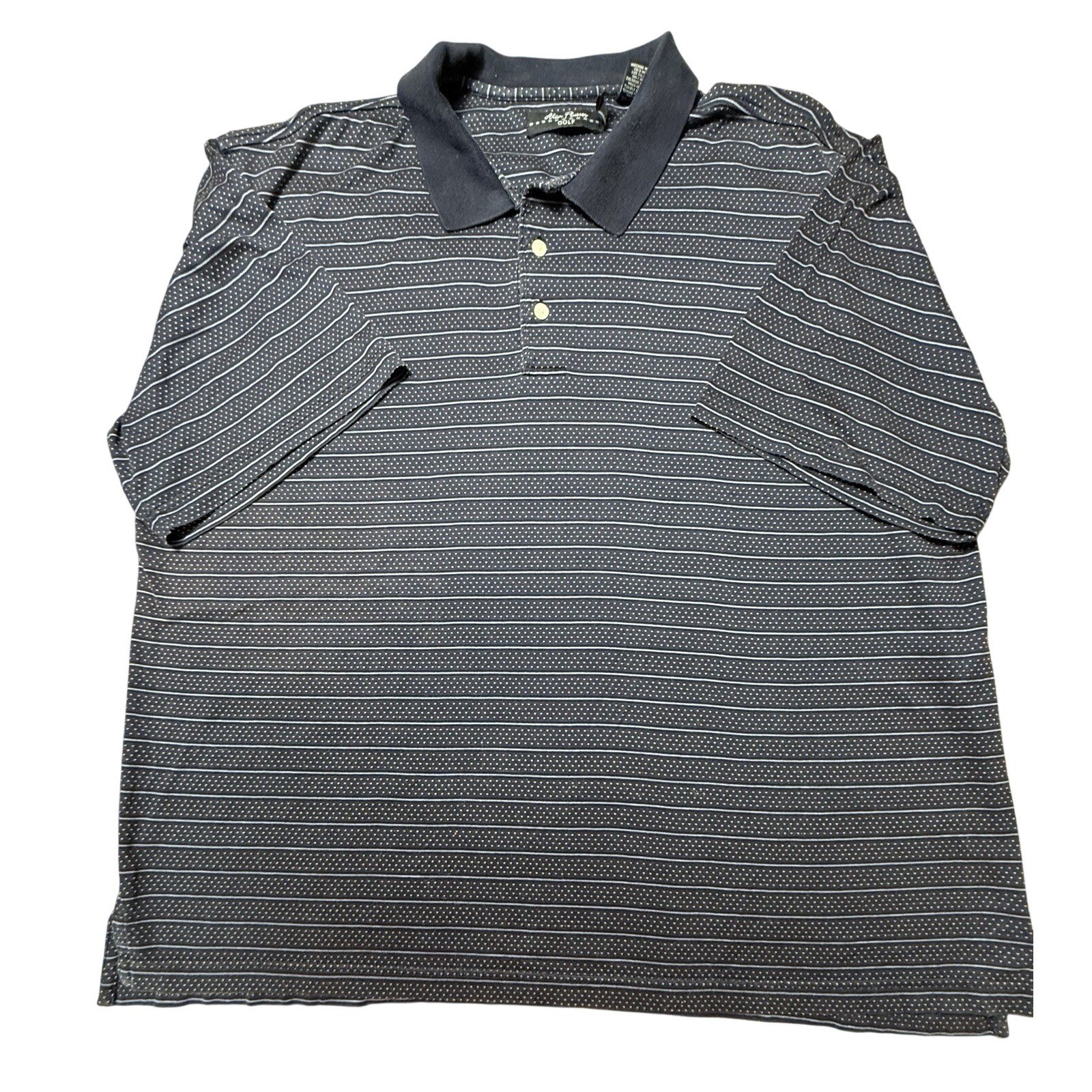 Alan Flusser Golf Polo Shirt Mens XL Navy Blue Striped Short Sleeve Vintage Golf