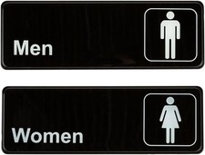 Men and Women Restrooms Commercial Signs Set 3x9 inches, 9x3 Black
