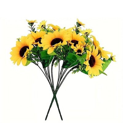 26-Head Yellow Artificial Silk Sunflower Bouquet Flowers Ornaments Home Wedding