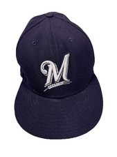 Milwaukee Brewers %100 Wool Genuine New Era 59Fifty On-Field Hat/Cap Size 7 3/8