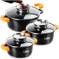 Kochtopf Granit Topf Set 3Er Mit Deckel 1,2L 2,1L 4L 16 20 24Cm Induktion Vilde