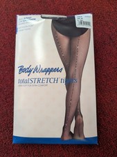 Body Wrappers A64 Tights Black Fishnet Rhinestone Back Seams LXL