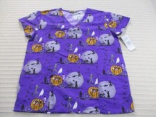 Serene Uniforms Women Scrub Shirt Medium Purple Halloween Vneck Short Sleeve New