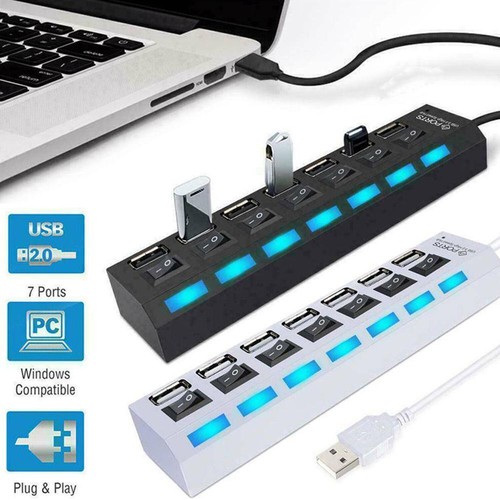Conector múltiple 7 puertos USB HUB-Alta Velocidad Transferencia de Datos (2.0) para PC Laptop Unido | eBay
