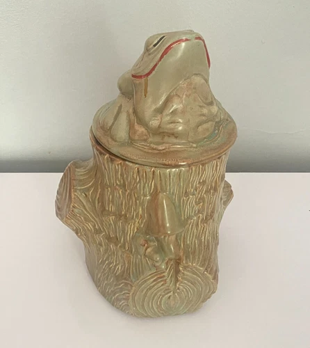 Vintage MCM McCoy Woodland Frog on Tree Stump Ceramic Cookie Jar #214