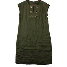 J.Crew Women's Linen Sleeveless Shift Dress Size 0 Solid Green F1836