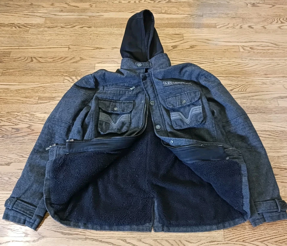 Chaqueta con Capucha Affliction Negra Premium Cremallera Completa/Snaps Gris Talla XL Foto 3 de 4