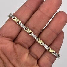 10k Two Tone Yellow White Gold Ladies XO Baguette Diamond Tennis Bracelet .50ctw