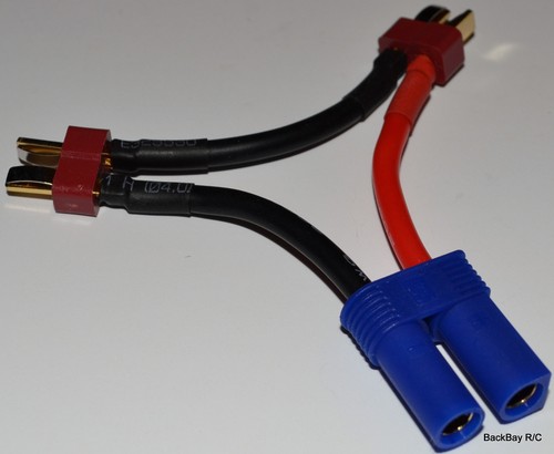 BDHI Deans To EC5 Series Battery Adapter | 1 Female T-Plug To 2 Male Connectors With 12AWG Wire | For RC Cars, Losi, E-Flite Models