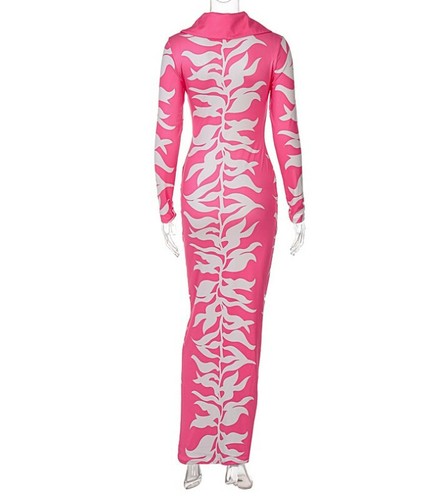 Image 4 - Women Fall Plant Long Sleeve Turn -Down Collar Straight Button  Ankle Dresses #L