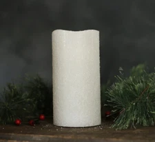 Battery Operated Pillar Candle Frosted White Timer Primitive Winter Decor 6 inch