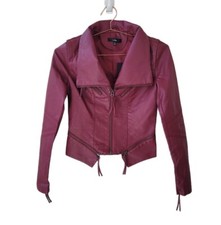 New Lulu's Xs Burgundy Up On A Tuesday Vegan Leather Moto Jacket Women