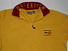 VINTAGE 1990s PERRY ELLIS AMERICA FLEECE PULLOVER LOGO ON COLLAR 1/4 ZIP M
