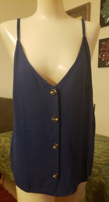 Obsessive Love Junior Navy Blue Sleeveless V Neck Top Tank Shirt Sizes MEDIUM