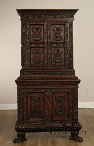 Antique French Renaissance Revival Finely Carved Walnut Cabinet - Picture 2 of 12