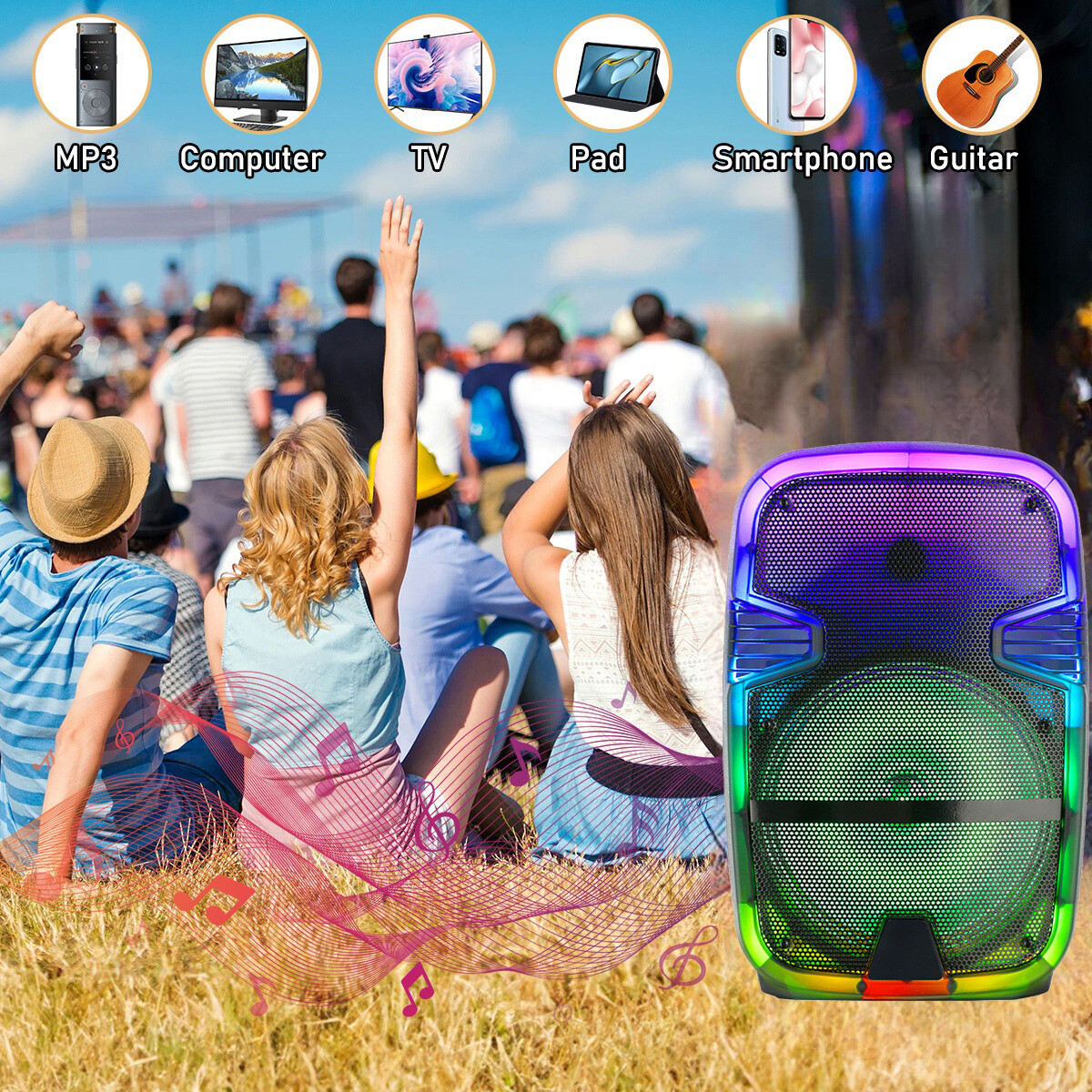 Portable Rechargeable Bluetooth Party Speaker 12” Subwoofer Heavy Bass w/ Stand