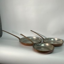 Vintage Copper Frying Pans Set Of 3 Size 21cms 24cms 28cms