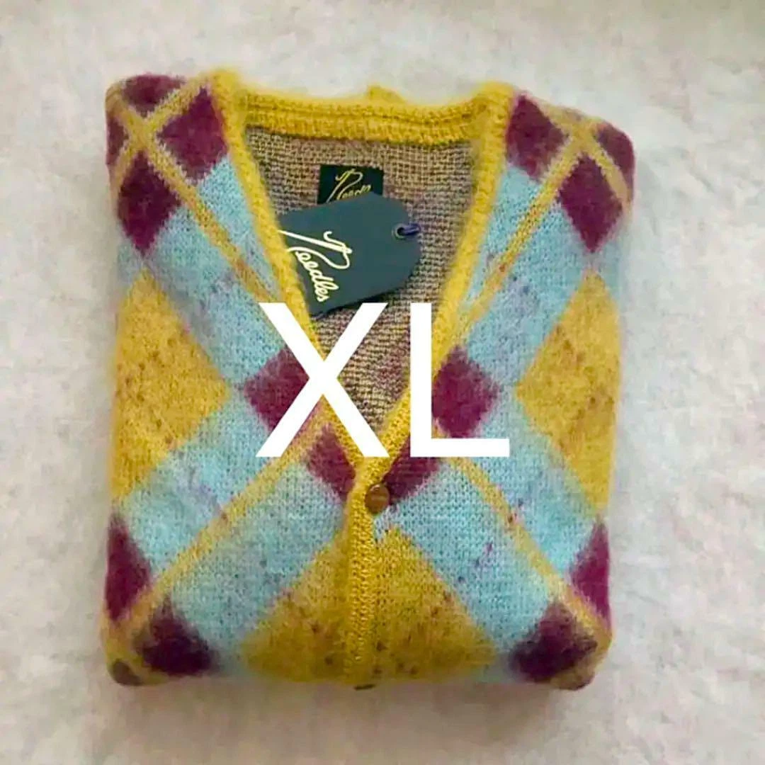 NEEDLES Mohair Cardigan Argyle Long Sleeve Diamond Size-XL New from Japan