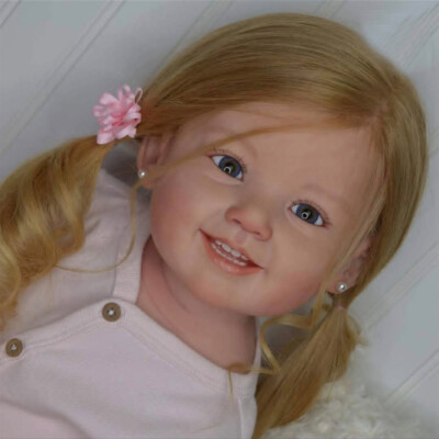 28'' Reborn Baby Doll Adorable Toddler Girl Long Rooted Hair Cloth Body Kids Gift
