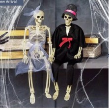 2 PCS Skeleton Wedding Couple Bride Groom Moveable Joints Scary Halloween 16  