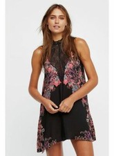 NWT 88 Free People Marsha Lace Slip Dress Onyx Combo Sheer Keyhole Medium