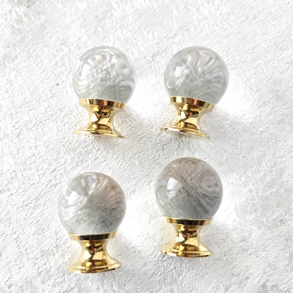 Juego de 4 tiradores de gabinete/cajón de latón vintage de vidrio transparente con Foto 2 de 3