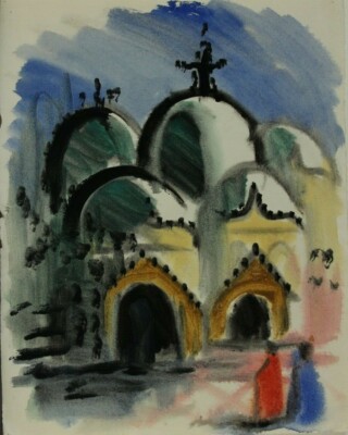  Gerda Henning Tusche Saint Marco in Venedig Aquarell bezeichnet Nachlass